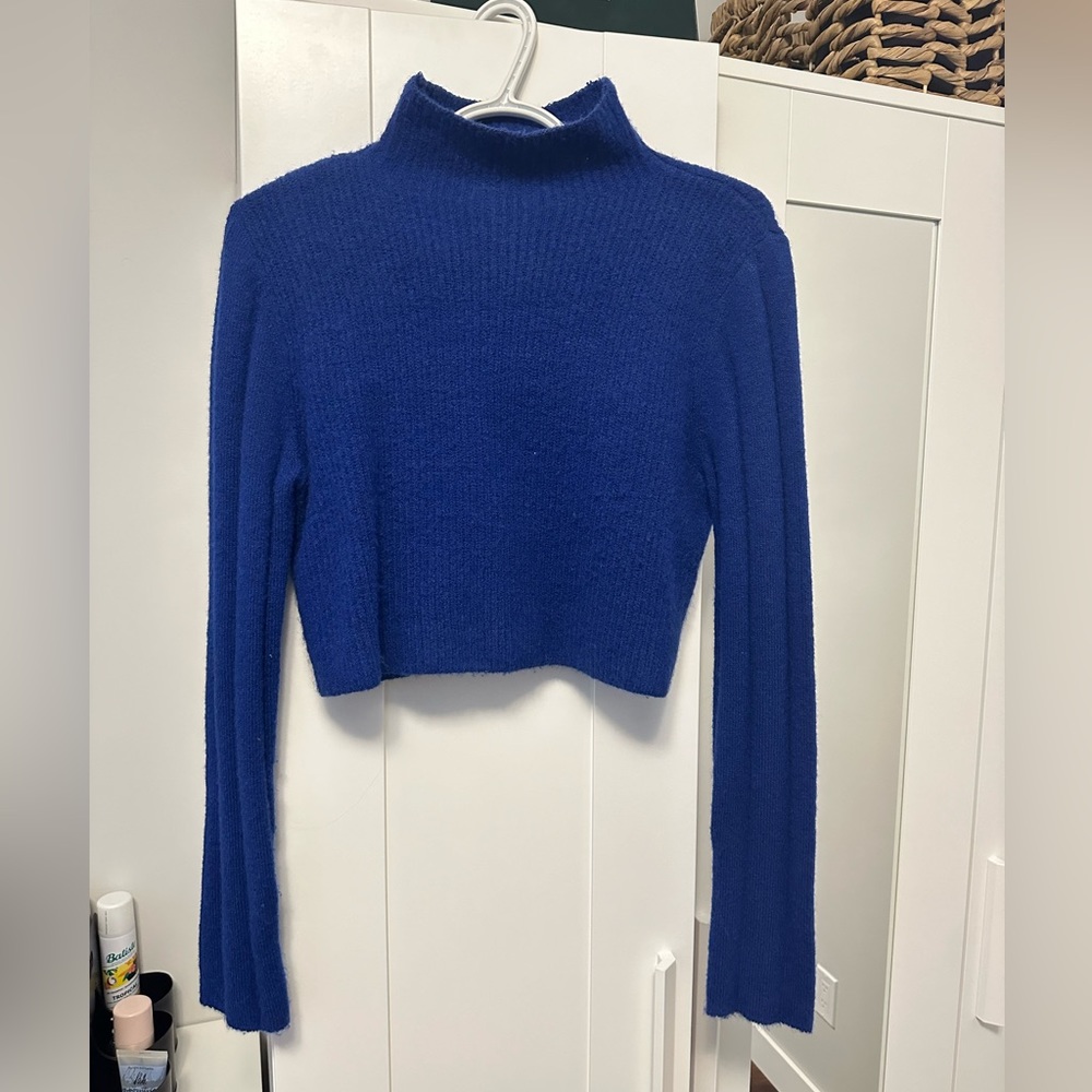 Electric Blue Cropped Turtleneck TopShop